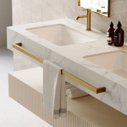 "57"" White Wall Mounted Double Sink Bathroom Vanity with 3 Drawers Faux Marble Top" - thumbnail 6
