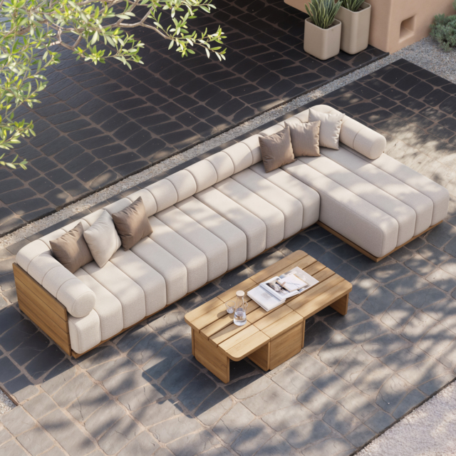 Resaro 7 PCS Modular Patio Outdoor Sectional Sofa Set Teak Exterior Furniture for 5 Person in White Cushion & Pillow Included - image 1
