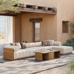 Resaro 7 PCS Modular Patio Outdoor Sectional Sofa Set Teak Exterior Furniture for 5 Person in White Cushion & Pillow Included - thumbnail 7
