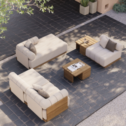 Resaro 7 PCS Modular Patio Outdoor Sectional Sofa Set Teak Exterior Furniture for 5 Person in White Cushion & Pillow Included - thumbnail 5