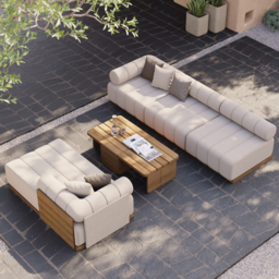 Resaro 7 PCS Modular Patio Outdoor Sectional Sofa Set Teak Exterior Furniture for 5 Person in White Cushion & Pillow Included - thumbnail 6