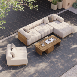 Resaro 7 PCS Modular Patio Outdoor Sectional Sofa Set Teak Exterior Furniture for 5 Person in White Cushion & Pillow Included - thumbnail 4