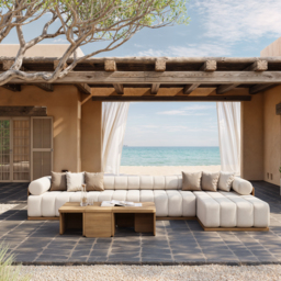 Resaro 7 PCS Modular Patio Outdoor Sectional Sofa Set Teak Exterior Furniture for 5 Person in White Cushion & Pillow Included - thumbnail 8