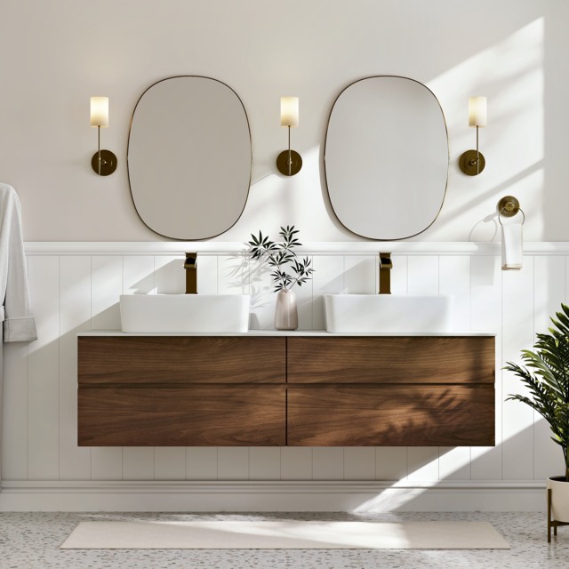 150 cm Double-Sink Bathroom Vanity in Walnut Floating Design - image 1