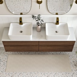 150 cm Double-Sink Bathroom Vanity in Walnut Floating Design - thumbnail 9