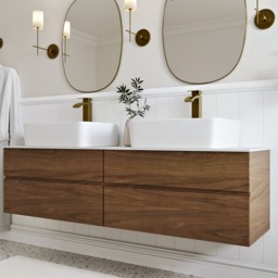 150 cm Double-Sink Bathroom Vanity in Walnut Floating Design - thumbnail 8