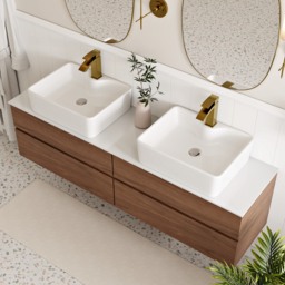 150 cm Double-Sink Bathroom Vanity in Walnut Floating Design - thumbnail 2