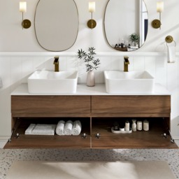 150 cm Double-Sink Bathroom Vanity in Walnut Floating Design - thumbnail 5
