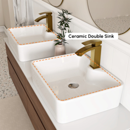 150 cm Double-Sink Bathroom Vanity in Walnut Floating Design - thumbnail 3