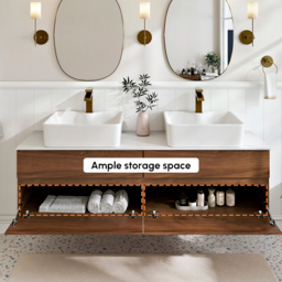 150 cm Double-Sink Bathroom Vanity in Walnut Floating Design - thumbnail 6