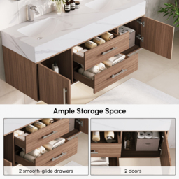 1500mm Double Basin Bathroom Vanity with Silver Handles – Walnut Modern Floating Vanity - thumbnail 4