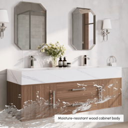 1500mm Double Basin Bathroom Vanity with Silver Handles – Walnut Modern Floating Vanity - thumbnail 7