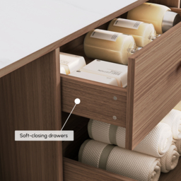 1500mm Double Basin Bathroom Vanity with Silver Handles – Walnut Modern Floating Vanity - thumbnail 8