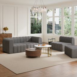 3020mm Modern Grey Velvet Modular Pit Sectional Sofa Set Convertible 4-Piece Upholstered - thumbnail 5