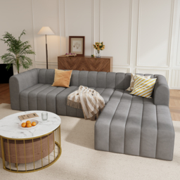 3020mm Modern Grey Velvet Modular Pit Sectional Sofa Set Convertible 4-Piece Upholstered - thumbnail 6