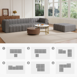 3020mm Modern Grey Velvet Modular Pit Sectional Sofa Set Convertible 4-Piece Upholstered - thumbnail 8