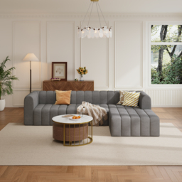 3020mm Modern Grey Velvet Modular Pit Sectional Sofa Set Convertible 4-Piece Upholstered - thumbnail 1
