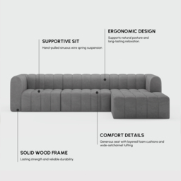 3020mm Modern Grey Velvet Modular Pit Sectional Sofa Set Convertible 4-Piece Upholstered - thumbnail 9
