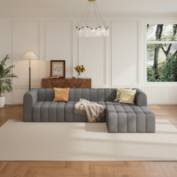 3020mm Modern Grey Velvet Modular Pit Sectional Sofa Set Convertible 4-Piece Upholstered - thumbnail 2