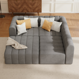 3020mm Modern Grey Velvet Modular Pit Sectional Sofa Set Convertible 4-Piece Upholstered - thumbnail 4