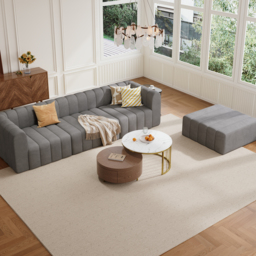 3020mm Modern Grey Velvet Modular Pit Sectional Sofa Set Convertible 4-Piece Upholstered - thumbnail 3