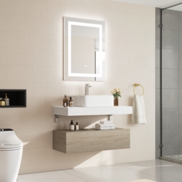 900mm Modern Floating Bathroom Vanity Set With Single Basin White and Natural - thumbnail 5