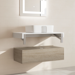 900mm Modern Floating Bathroom Vanity Set With Single Basin White and Natural - thumbnail 2