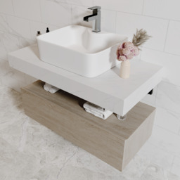 900mm Modern Floating Bathroom Vanity Set With Single Basin White and Natural - thumbnail 6