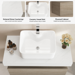 900mm Modern Floating Bathroom Vanity Set With Single Basin White and Natural - thumbnail 8