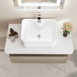 900mm Modern Floating Bathroom Vanity Set With Single Basin White and Natural - thumbnail 3