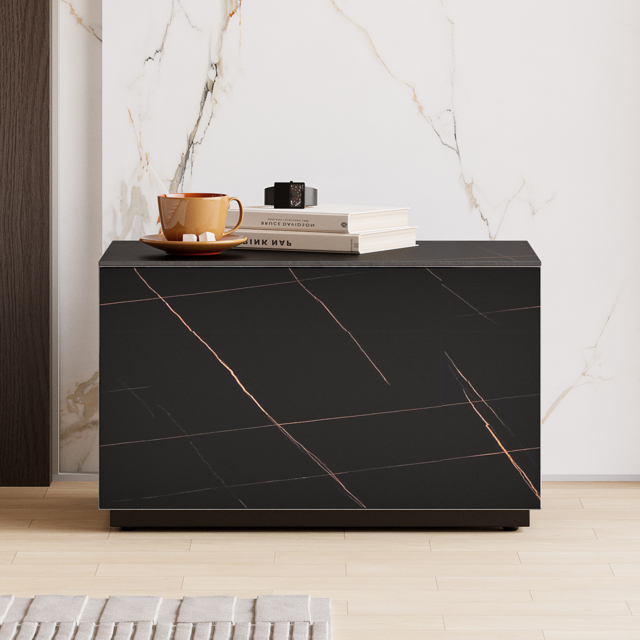 Modern 600mmW Faux Travertine Nightstand 1 Drawer Bedside Table - image 1
