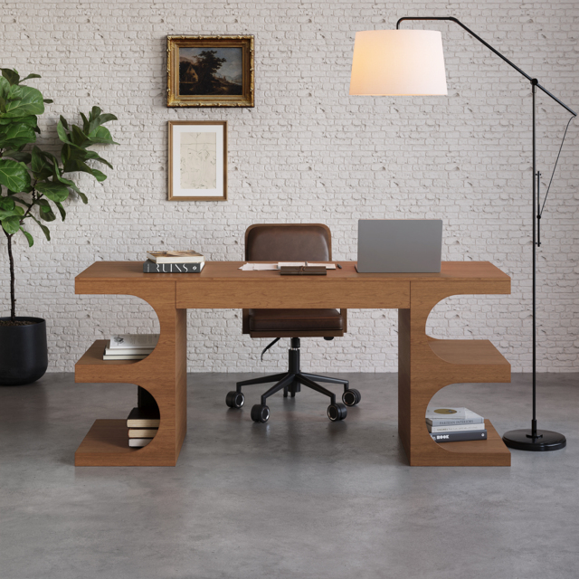Walnut Office Writing Desk  Desk with Drawer & Shelves Modern Office Furniture (1630mm) - image 1