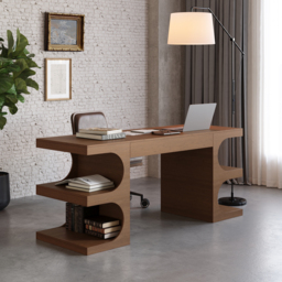 Walnut Office Writing Desk  Desk with Drawer & Shelves Modern Office Furniture (1630mm) - thumbnail 5