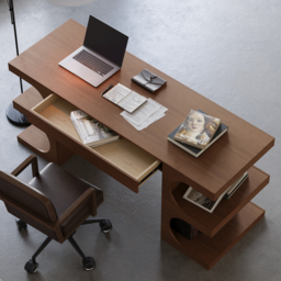 Walnut Office Writing Desk  Desk with Drawer & Shelves Modern Office Furniture (1630mm) - thumbnail 4