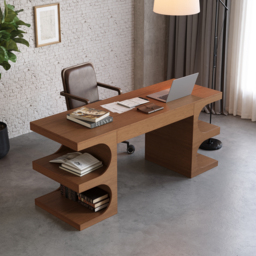 Walnut Office Writing Desk  Desk with Drawer & Shelves Modern Office Furniture (1630mm) - thumbnail 2