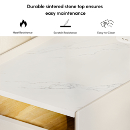 3-Drawer Narrow Bedside Table Faux Leather with Built-in Charging Station - Adjustable Lighting - Sintered Stone Top - thumbnail 7