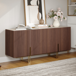 Grovyn 1200mm Buffet Sideboard Sintered Stone Top Walnut Fluted with Adjustable Shelves - thumbnail 5