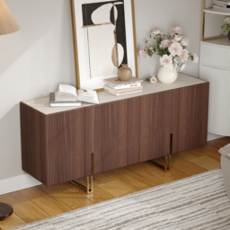 Grovyn 1200mm Buffet Sideboard Sintered Stone Top Walnut Fluted with Adjustable Shelves - thumbnail 4