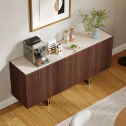 Grovyn 1200mm Buffet Sideboard Sintered Stone Top Walnut Fluted with Adjustable Shelves - thumbnail 2