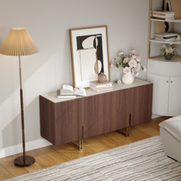 Grovyn 1200mm Buffet Sideboard Sintered Stone Top Walnut Fluted with Adjustable Shelves - thumbnail 6