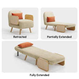 Up to 192 cm Convertible Single Sofa Bed Mid-Century Modern Sleeper Lounge Chair with Rattan Armrest - thumbnail 9