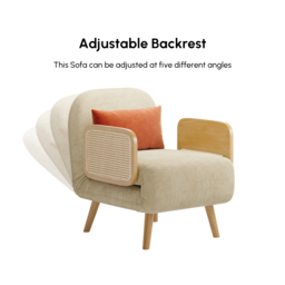 Up to 192 cm Convertible Single Sofa Bed Mid-Century Modern Sleeper Lounge Chair with Rattan Armrest - thumbnail 6