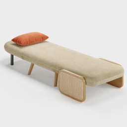 Up to 192 cm Convertible Single Sofa Bed Mid-Century Modern Sleeper Lounge Chair with Rattan Armrest - thumbnail 8