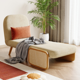 Up to 192 cm Convertible Single Sofa Bed Mid-Century Modern Sleeper Lounge Chair with Rattan Armrest - thumbnail 5