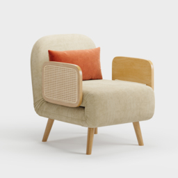 Up to 192 cm Convertible Single Sofa Bed Mid-Century Modern Sleeper Lounge Chair with Rattan Armrest - thumbnail 7