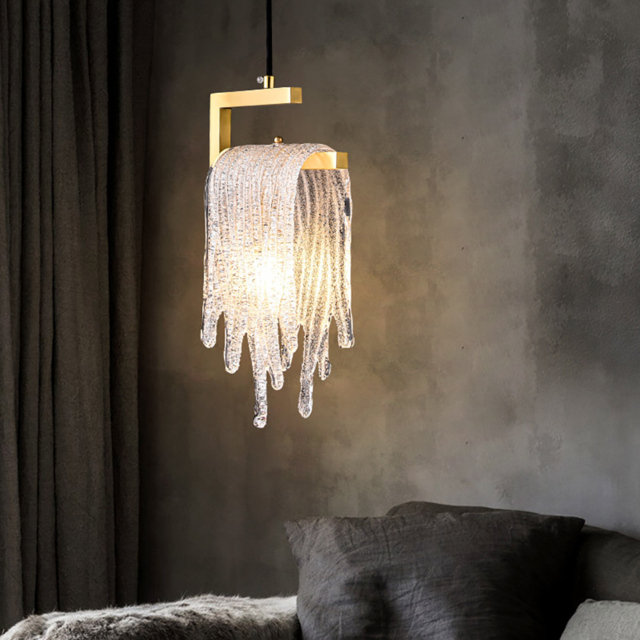 Modern Handmade Glass Waterfall Pendant Light 1-Light in Gold with Adjustable Cable