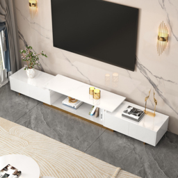 Mordel Modern Rectangle Glossy White Extendable TV Stand Storage for 160 - 240 cm TV - thumbnail 6