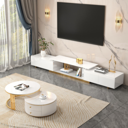 Mordel Modern Rectangle Glossy White Extendable TV Stand Storage for 160 - 240 cm TV - thumbnail 4