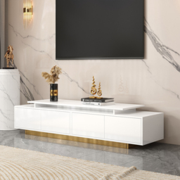 Mordel Modern Rectangle Glossy White Extendable TV Stand Storage for 160 - 240 cm TV - thumbnail 3