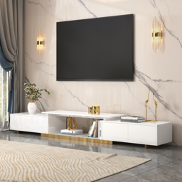 Mordel Modern Rectangle Glossy White Extendable TV Stand Storage for 160 - 240 cm TV